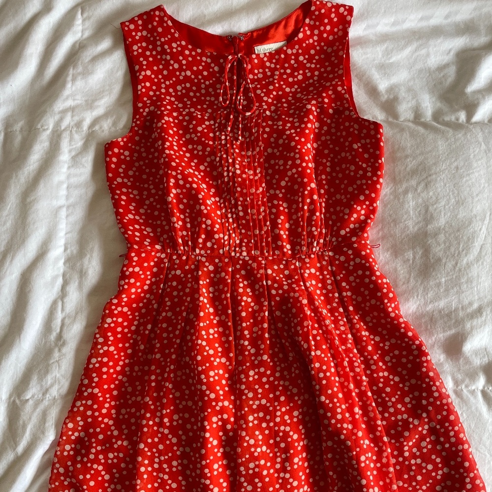 Red Dress with white poka dots